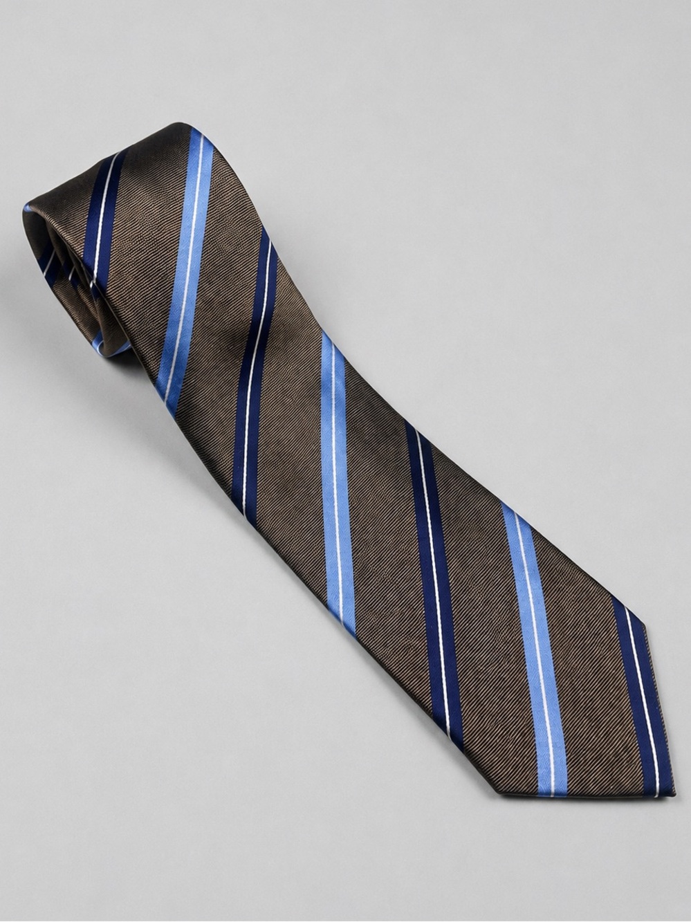 Countess Mara Brown Blue Stripe 100% Silk Tie 57” x 3 1/4”